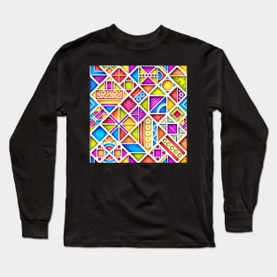 3d Colorful Geometric Pattern, Crazy Print Long Sleeve T-Shirt